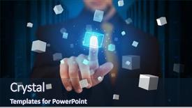  Presentation with military 3d drone hologram wireframe - Colorful PPT layouts enhanced with data cubes - man touching hologram screen displaying backdrop and a navy blue colored foreground