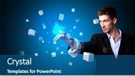  Presentation with hologram - Beautiful slide deck featuring data cubes - man touching hologram screen displaying backdrop and a ocean colored foreground