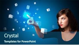  Presentation with hologram - Audience pleasing slide set consisting of data cubes - woman touching hologram screen displaying backdrop and a ocean colored foreground