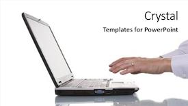  Presentation with laptop - Amazing presentation having data entry - businessman hands start working backdrop and a white colored foreground