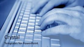  Presentation with career milestone close up - Audience pleasing presentation theme consisting of data entry - close up businessman fingers typing backdrop and a light blue colored foreground