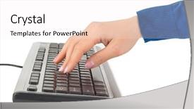 Presentation with keyboard - Amazing presentation theme having data entry - computer keyboard and hand isolated backdrop and a sky blue colored foreground