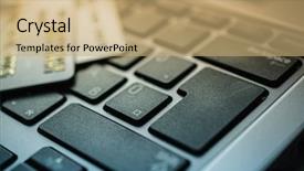  Presentation with credit card - Slide deck with lighted flat interior with plant background and a  colored foreground.