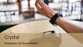  Presentation with coffee shop - Colorful slide set enhanced with data entry - cropped image of man hand backdrop and a coral colored foreground