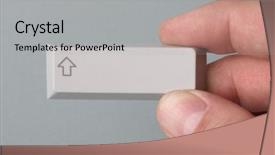  Presentation with key kiosk - Presentation design enhanced with data entry - fingers holding arrow key background and a light gray colored foreground