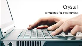  Presentation with data - Beautiful presentation design featuring data entry - hands above computer keyboard backdrop and a white colored foreground