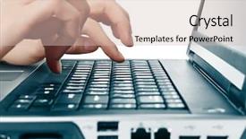  Presentation with keyboard - PPT theme enhanced with data entry - hands above computer keyboard background and a soft green colored foreground