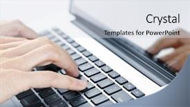  Presentation with keyboard - Theme having data entry - hands typing on laptop computer background and a sky blue colored foreground
