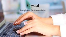  Presentation with keyboard - PPT theme consisting of data entry - hands typing on laptop keyboard background and a light blue colored foreground