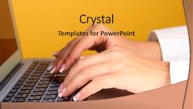  Presentation with data - Slide deck with data entry - hands typing on laptop keyboard background and a gold colored foreground