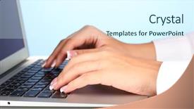  Presentation with keyboard - Beautiful PPT theme featuring data entry - hands typing on laptop keyboard backdrop and a cool aqua colored foreground