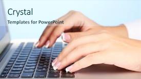 Presentation with data - Amazing presentation design having data entry - hands typing on laptop keyboard backdrop and a cool aqua colored foreground