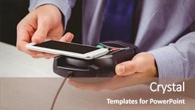  Presentation with pay - PPT layouts having data entry - man using smartphone to express background and a coral colored foreground