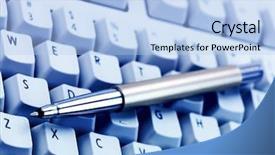  Presentation with feather as pen - Theme with data entry - pen and keyboard background and a light blue colored foreground