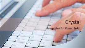  Presentation with notebook - Presentation theme having data entry - typing on the notebook keyboard background and a coral colored foreground