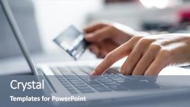  Presentation with credit card - PPT layouts having data entry - woman holding credit card background and a seafoam green colored foreground