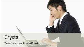  Presentation with working - Audience pleasing PPT layouts consisting of data entry - young businessman hands start working backdrop and a lemonade colored foreground