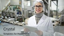  Presentation with young plant - Beautiful presentation design featuring data quality - young staff of seafood plant backdrop and a  colored foreground