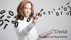  Presentation with coding binary code blue polygonal - Audience pleasing theme consisting of data feed - woman working with binary code backdrop and a light gray colored foreground