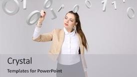  Presentation with code - Slide set having data feed - woman working with binary code background and a light gray colored foreground
