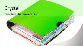  Presentation with earth science green and white - Presentation featuring data file folders - green ring binder with documents background and a seafoam green colored foreground