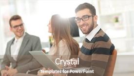  Presentation with big group people - Slides featuring data gathering - group of young business people background and a  colored foreground