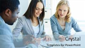  Presentation with partners - Cool new theme with data gathering - image of three business partners backdrop and a light blue colored foreground