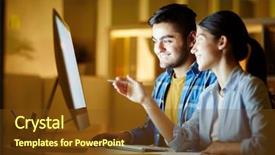  Presentation with monitor computer - Colorful PPT theme enhanced with data in computer monitor backdrop and a tawny brown colored foreground