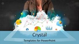  Presentation with older person holding pills - Slide deck having data information - person holding a white touchpad background and a light blue colored foreground