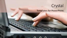  Presentation with laptop - Audience pleasing slides consisting of data input - female hands working on laptop backdrop and a lemonade colored foreground