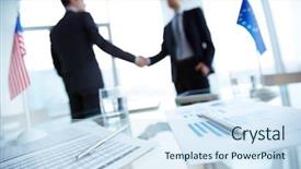  Presentation with workplace - Beautiful presentation theme featuring data integrity - image of business documents backdrop and a sky blue colored foreground