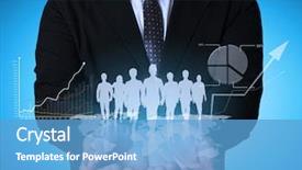  Presentation with financial management - Colorful presentation enhanced with data management - businessman with financial symbols coming backdrop and a teal colored foreground