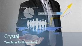  Presentation with financial - Slide set enhanced with data management - businessman with financial symbols coming background and a  colored foreground