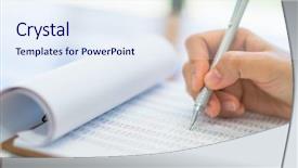  Presentation with financial management - Audience pleasing slide set consisting of data management - hand write on various financial backdrop and a sky blue colored foreground