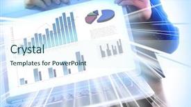  Presentation with data management - Presentation theme featuring data management - modern laptoop isolated on white background and a sky blue colored foreground