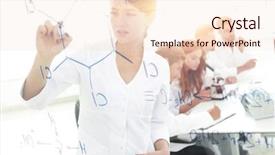  Presentation with female - Slides enhanced with data management - view through the transparent board background and a lemonade colored foreground