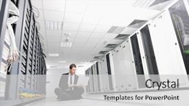  Presentation with young business man - PPT layouts consisting of data management - young it engeneer business man background and a light gray colored foreground