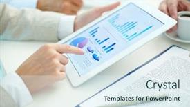  Presentation with data meeting - Beautiful PPT layouts featuring data meeting - close-up of female hands backdrop and a  colored foreground