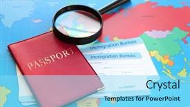  Presentation with passport - Slide deck having data migration - magnifying glass and passport background and a arctic colored foreground