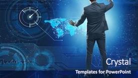  Presentation with futuristic fintech - PPT layouts enhanced with data mining - businessman in futuristic computing concept background and a ocean colored foreground