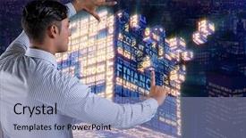  Presentation with virtual - Amazing slide deck having data mining - businessman pressing virtual buttons backdrop and a light blue colored foreground