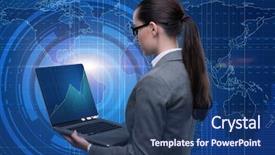  Presentation with data mining - PPT layouts consisting of data mining - businesswoman with laptop in business background and a ocean colored foreground