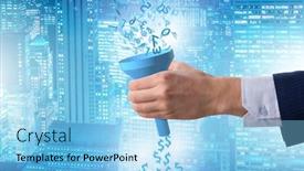  Presentation with monetization - Slide deck with data monetization concept with funnel and businessman background and a light blue colored foreground