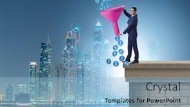  Presentation with monetization - PPT theme with data monetization concept with funnel and businessman background and a light blue colored foreground