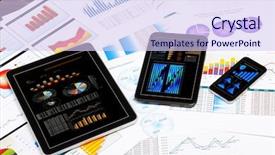  Presentation with ipad - Presentation design having data monitoring - image of working place background and a sky blue colored foreground