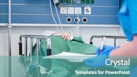  Presentation with recovery room - Theme featuring data on patient in recovery background and a teal colored foreground
