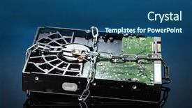  Presentation with hard disk drive - Colorful presentation theme enhanced with data processing - hard disk drive on chain backdrop and a  colored foreground