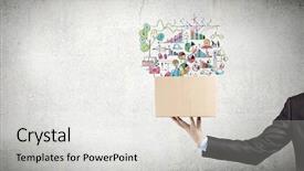  Presentation with box carton - Presentation theme with data processing - man holding carton box background and a light gray colored foreground