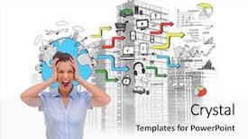  Presentation with graphics - Cool new PPT theme with data processing - screaming businesswoman standing in front backdrop and a white colored foreground