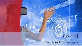  Presentation with global red - Presentation theme having data-processing-over-caucasian-woman background and a light blue colored foreground